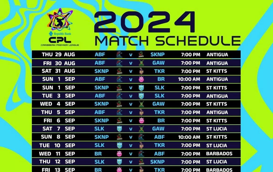 CPL 2024 schedule announced; To be played from 29th August to 6th October