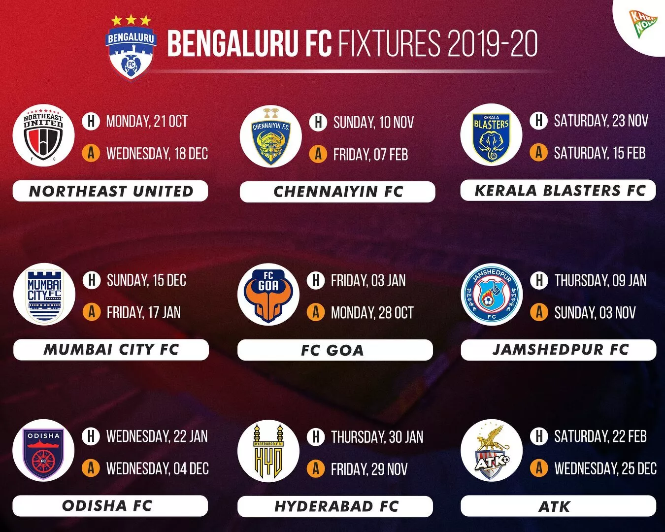 BFC Fixtures ISL 2019-20