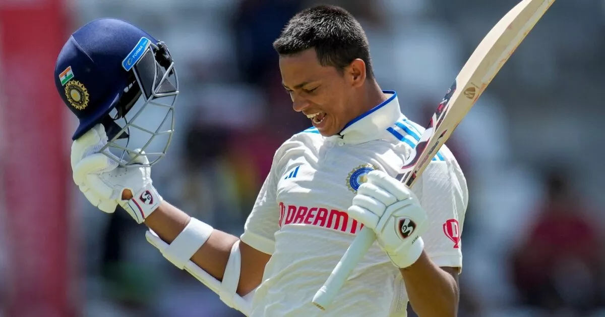 Yashasvi Jaiswal celebrates his century on test debut