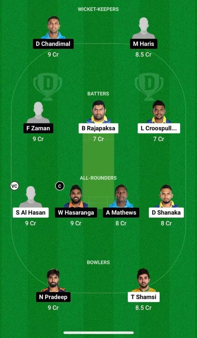 GT vs BLK Dream 11 Team 1