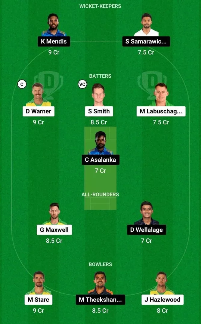 AUS vs SL Dream11 CWC 2023 Team 2