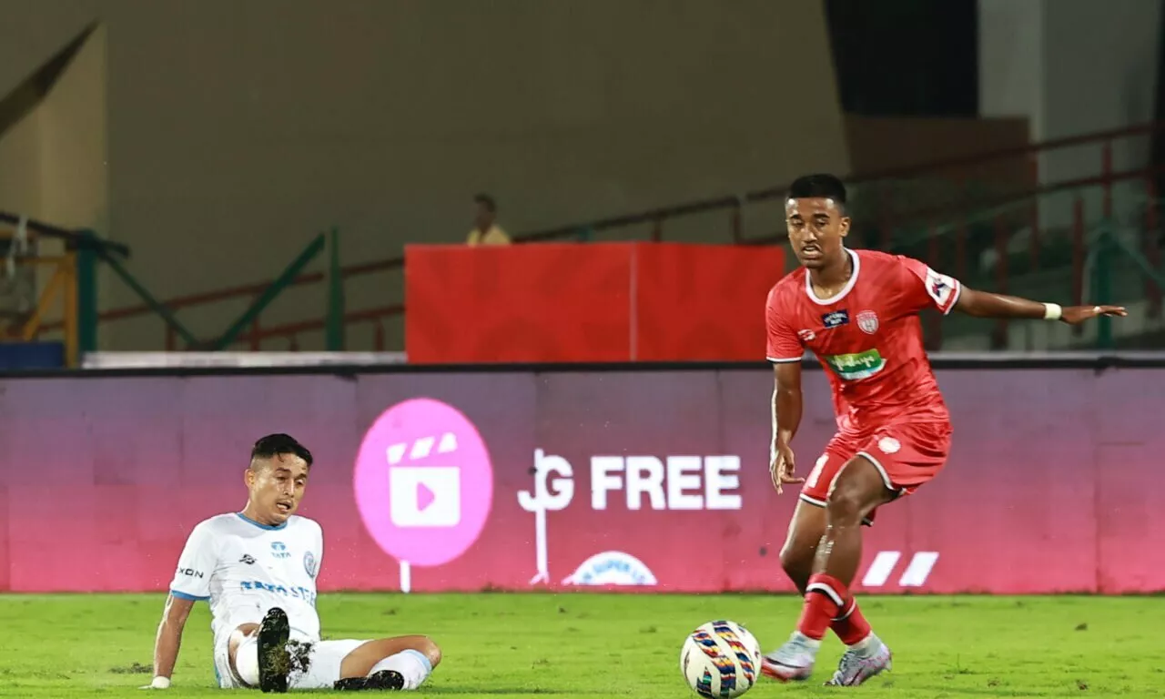 Parthib Sundar Gogoi of Northeast United FC during Match No 24 of Indian Super League between Jamshedpur FC and Northeast United FC at Indira Gandhi Athletic Stadium, Guwahati, Assam on 26 October 2023