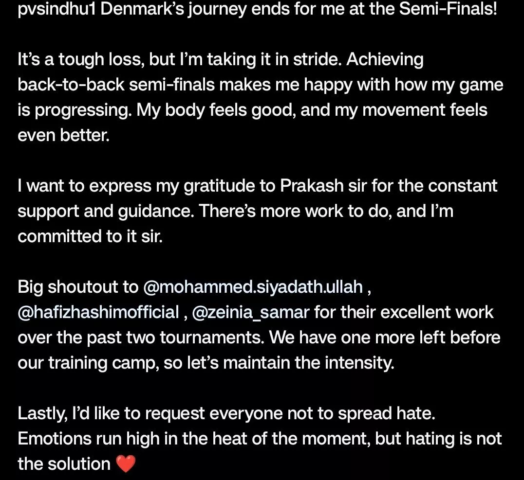 PV Sindhu post