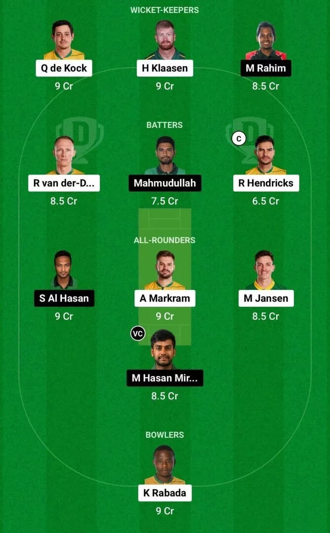 SA vs BAN Dream11 CWC 2023 Team 2