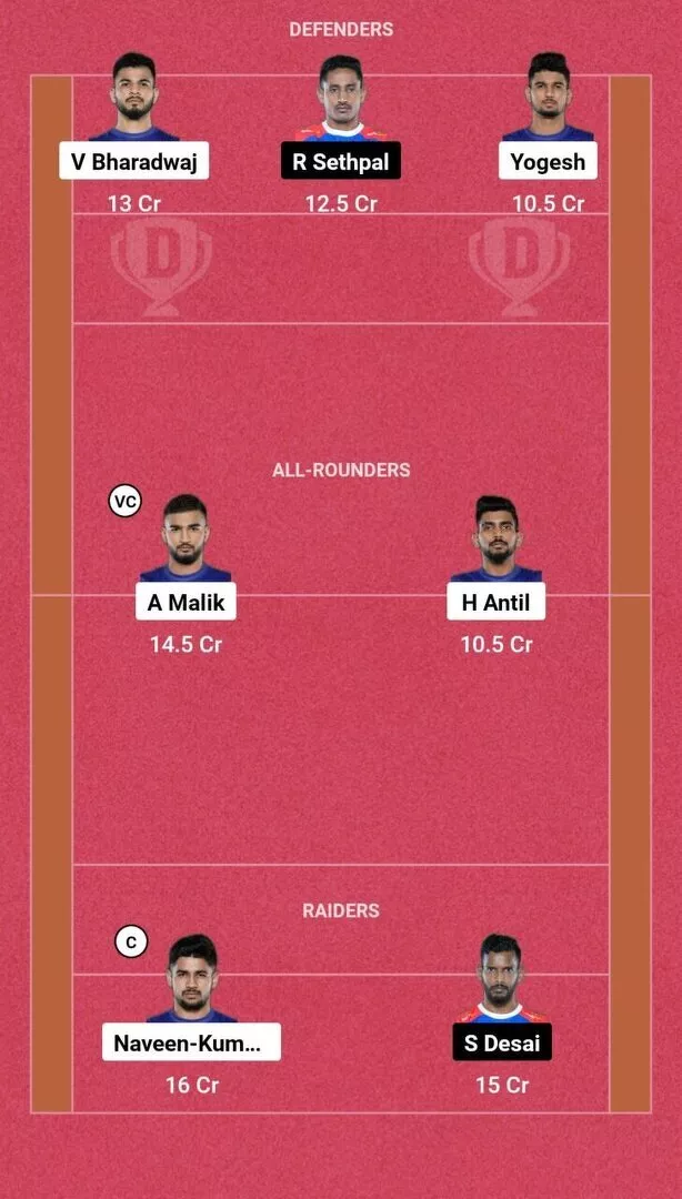 Suggested Dream11 Fantasy Team No. 1 DEL vs HAR Dream11: