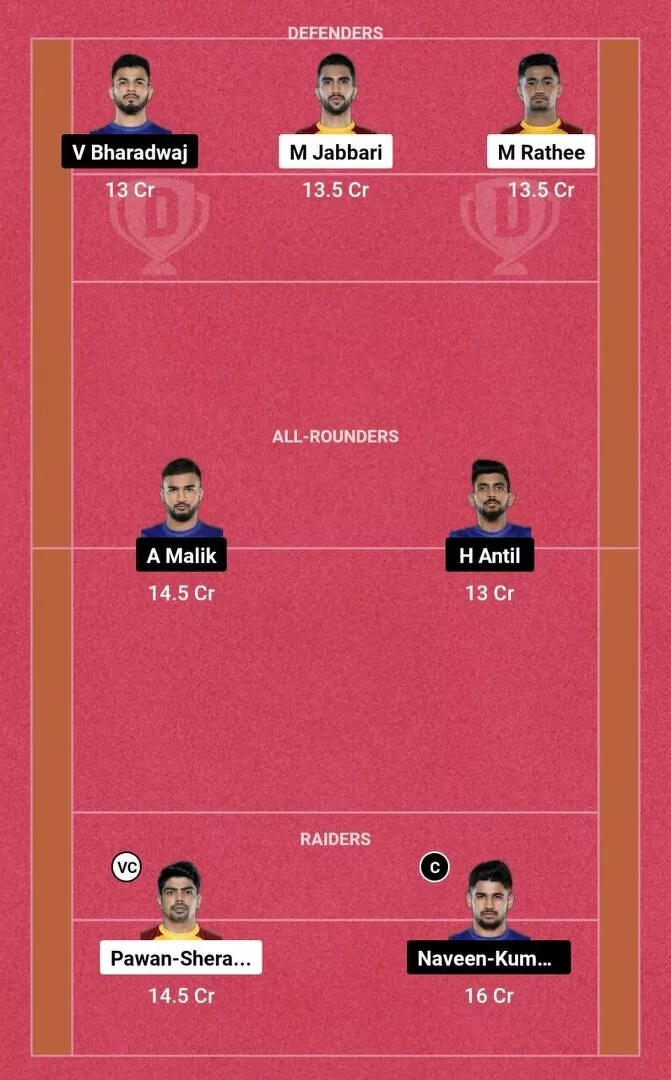 TEL vs DEL PKL 10: Dream11 टीम 1