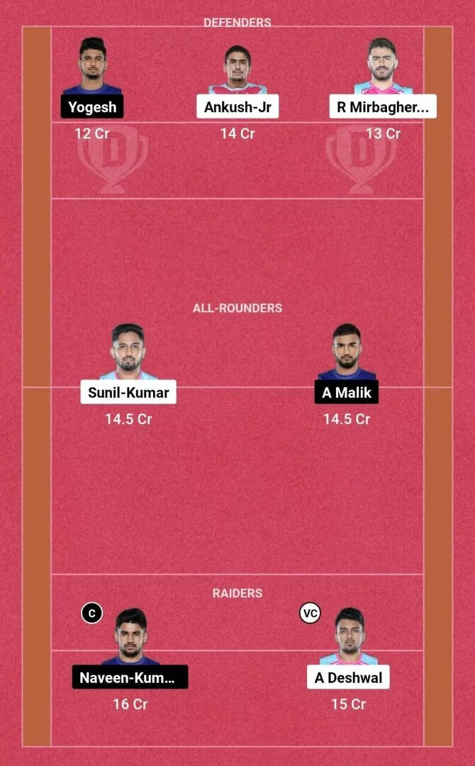 JAI vs DEL PKL 10: Dream11 टीम 1