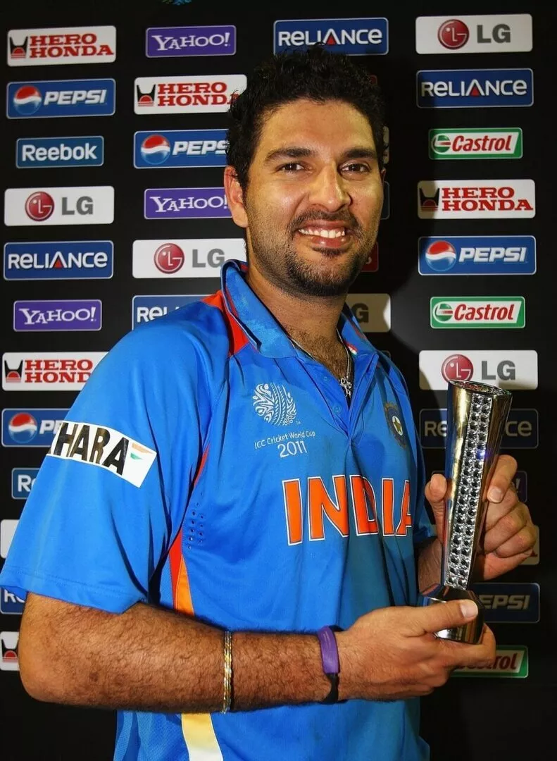 Yuvraj Singh with man of the match award won against Australia in 2011 World Cup QF