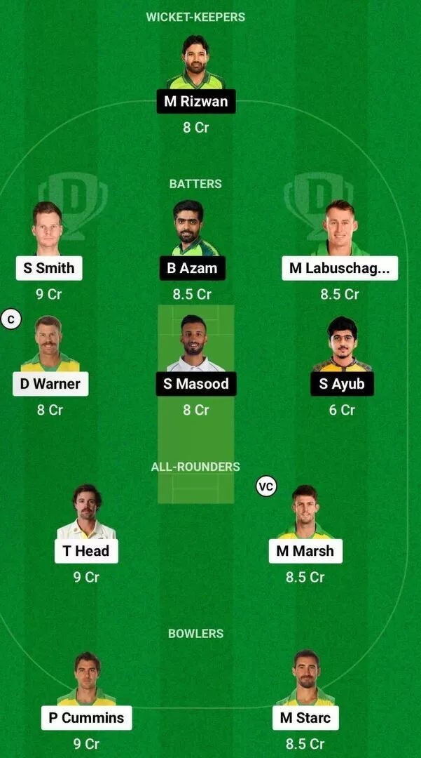 AUS vs PAK Dream11 3rd test Team 1