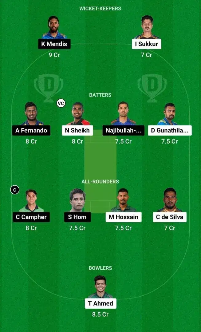 DD vs CCH Dream11 Team 1