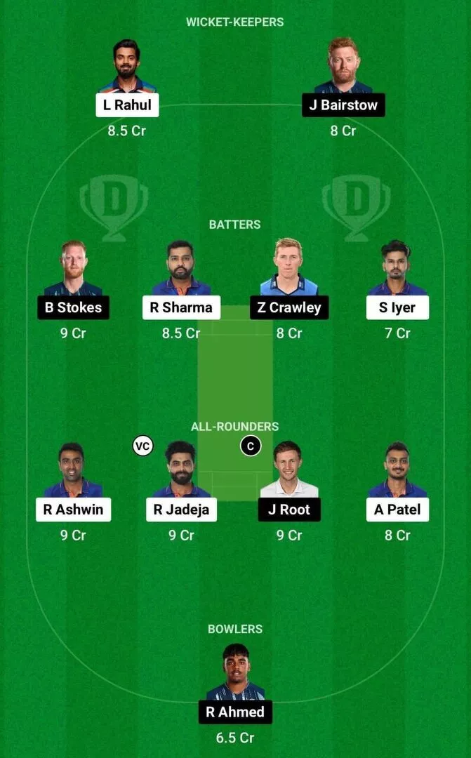 IND vs ENG Dream11 1st test Team 1