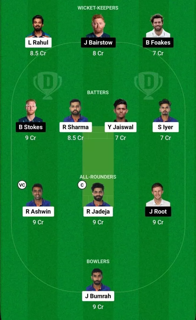 IND vs ENG Dream11 1st test Team 2