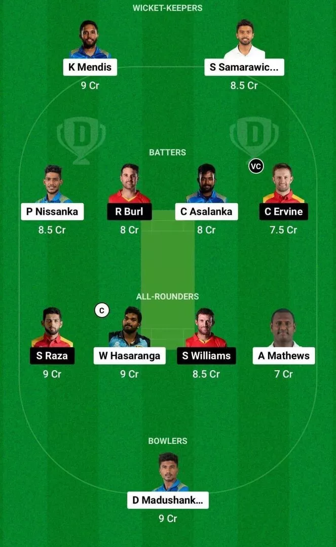 SL vs ZIM Dream11 2nd T20I Team 2