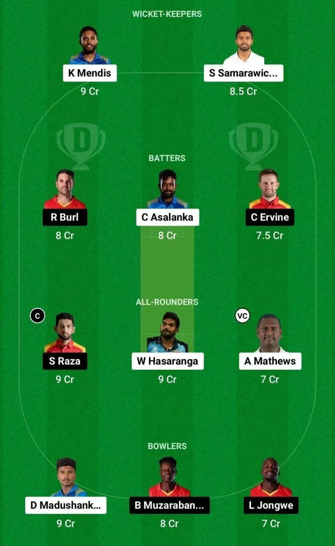 SL vs ZIM Dream11 3rd T20I Team 1