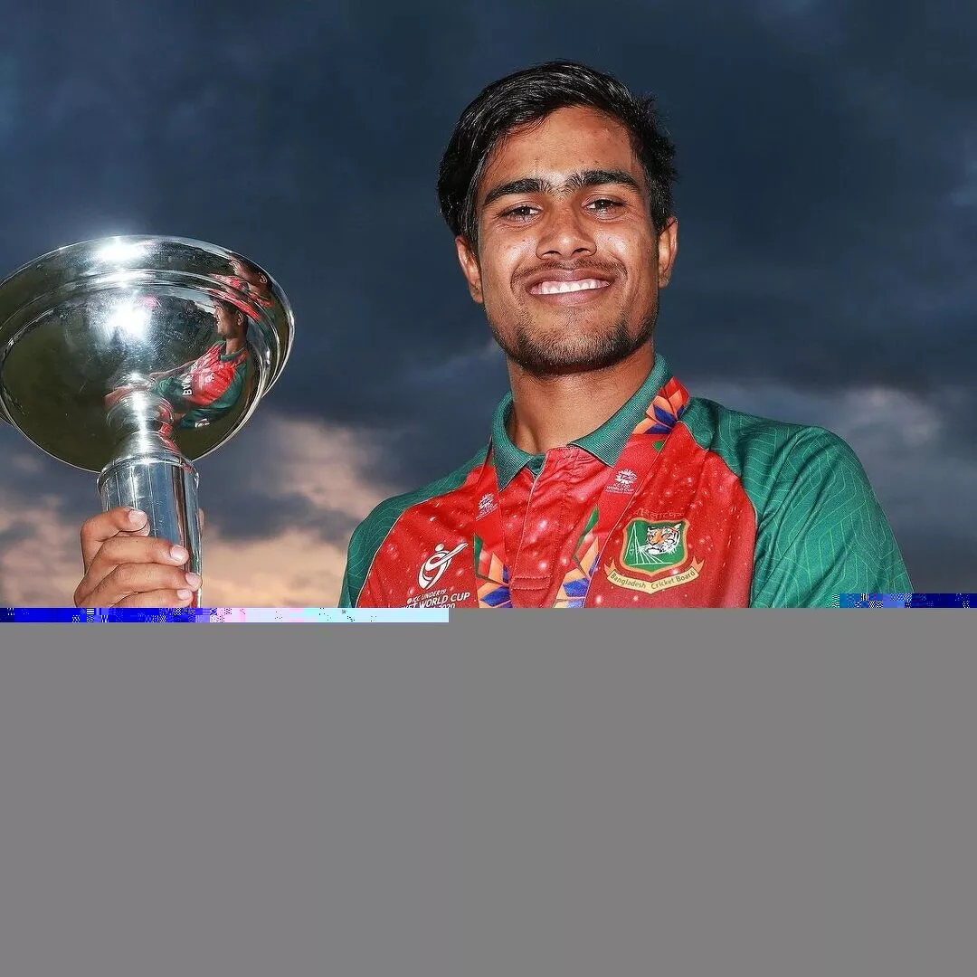 Bangladesh U19 captain Akbar Ali with the U19 World Cup trophy