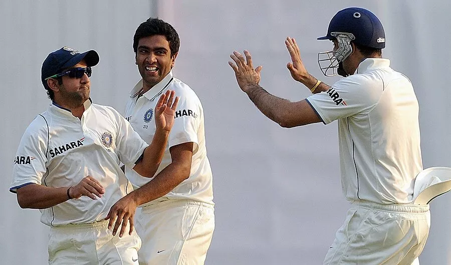 Ravichandran Ashwin (in middle) - 2011 vs West Indies, Delhi. (Image Source: AFP)
