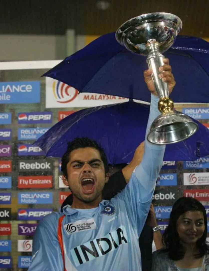 Virat Kohli poses with the U19 World Cup 2008 trophy