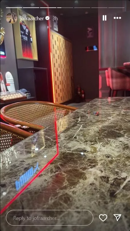 Jofra Archer Instagram story from RCB cafe.