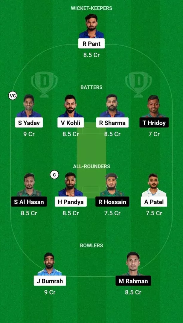 IND vs BAN T20WC 2024 Dream11 Team 1