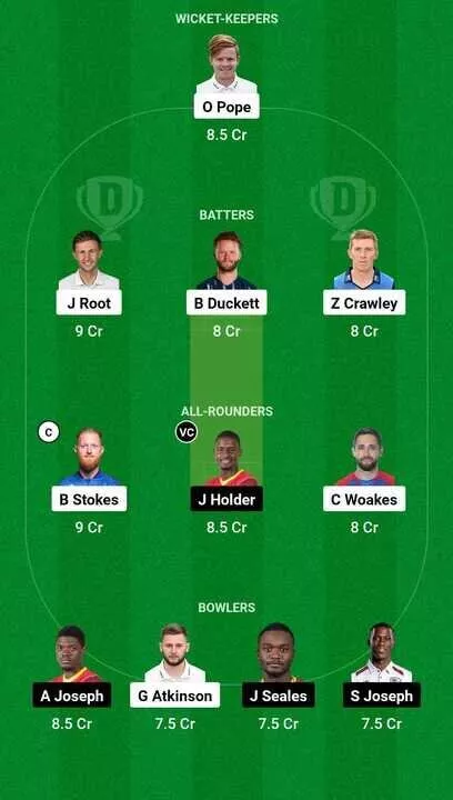 ENG vs WI 2nd Test Dream11 Team 1