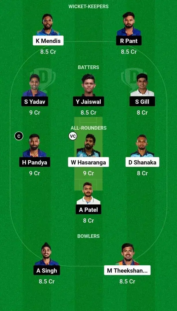 SL melawan IND 1st T20I Tim Dream11 2