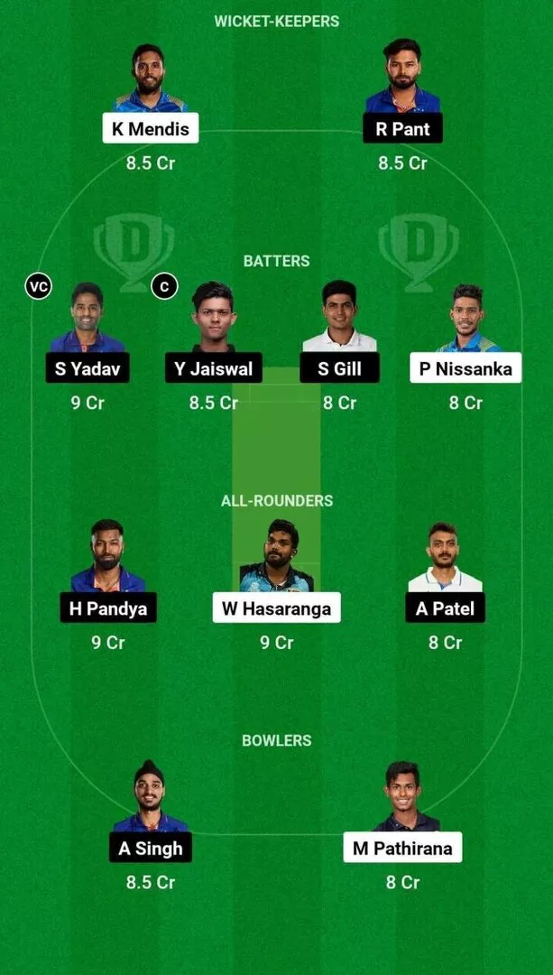 SL vs IND 2nd T20I Dream11 Team 1