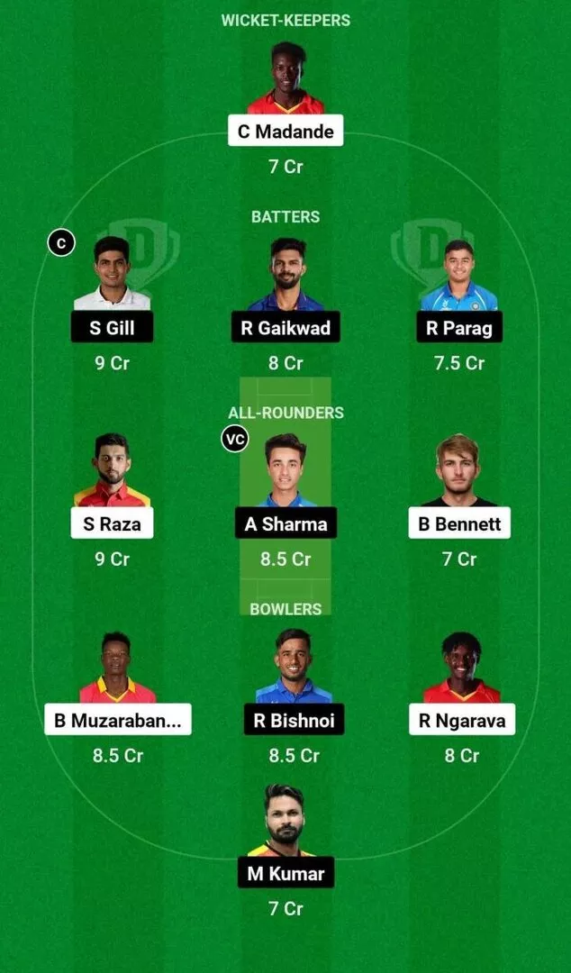 ZIM vs IND 1st T20I Dream11 Team 1