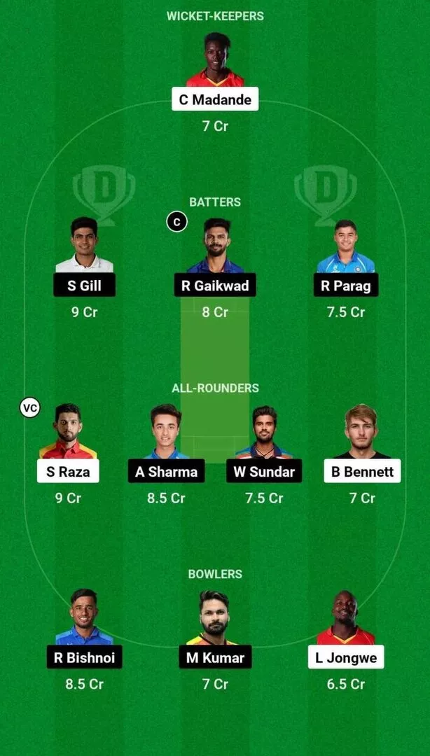 ZIM vs IND 1st T20I Dream11 Team 2