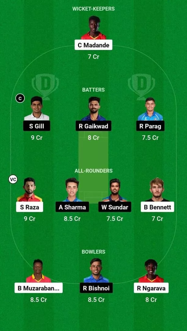 ZIM vs IND 2nd T20I Dream11 Team 1