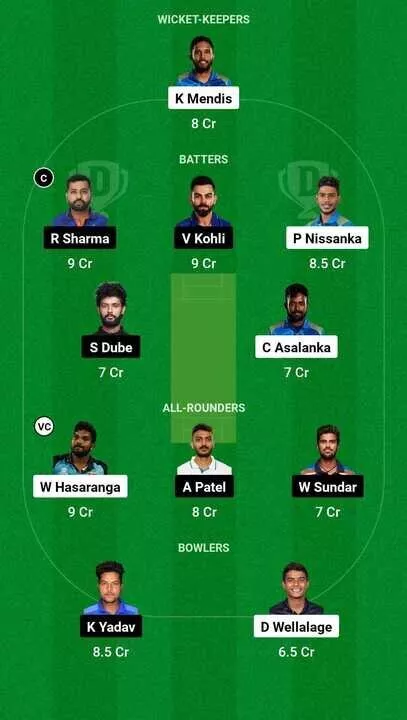 SL vs IND 2nd ODI Dream11 Team 1