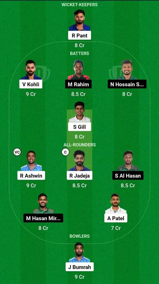 IND vs BAN 2nd Test Dream11 Team 1