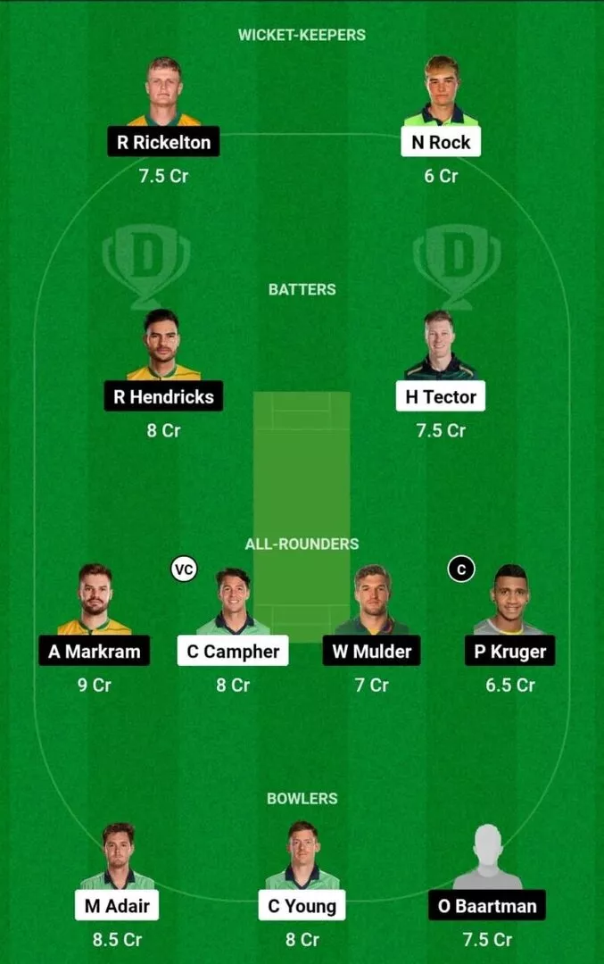 IRE vs SA 2nd T20I Dream11 Team 1