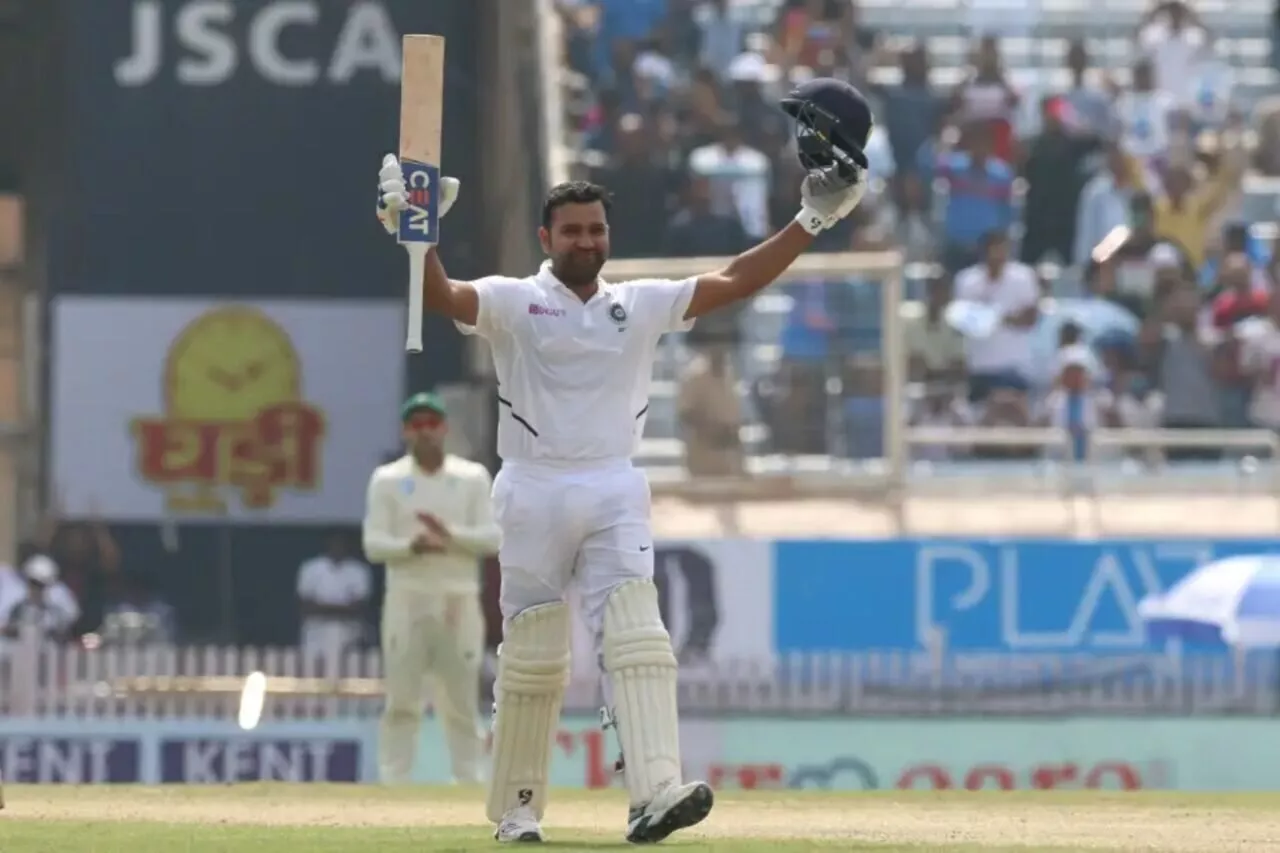 Rohit Sharma celebrates his double century in test cricket