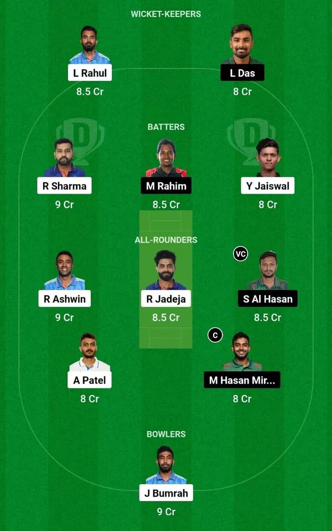 IND vs BAN 1st test Dream11 Team 2