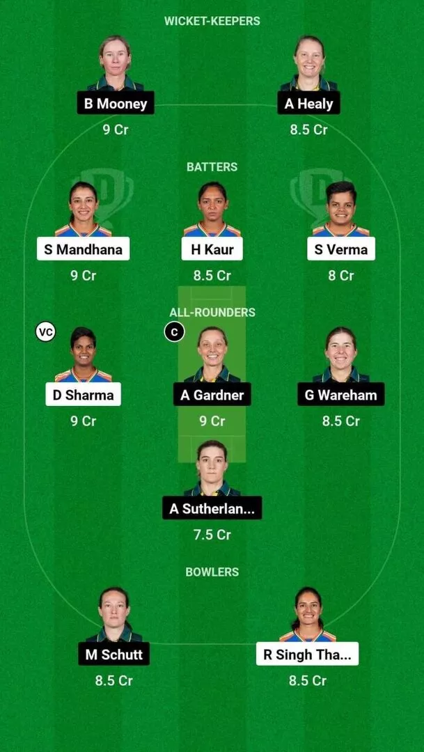 IN-W vs AU-W Match 18 Dream11 Team 1