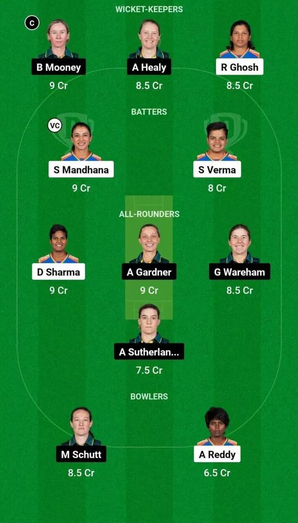 IN-W vs AU-W partido 18 Dream11 Equipo 2