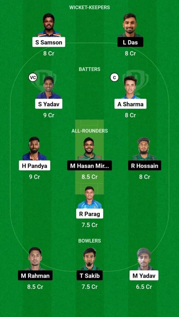 IND vs BAN 1st T20I Dream11 Team 1