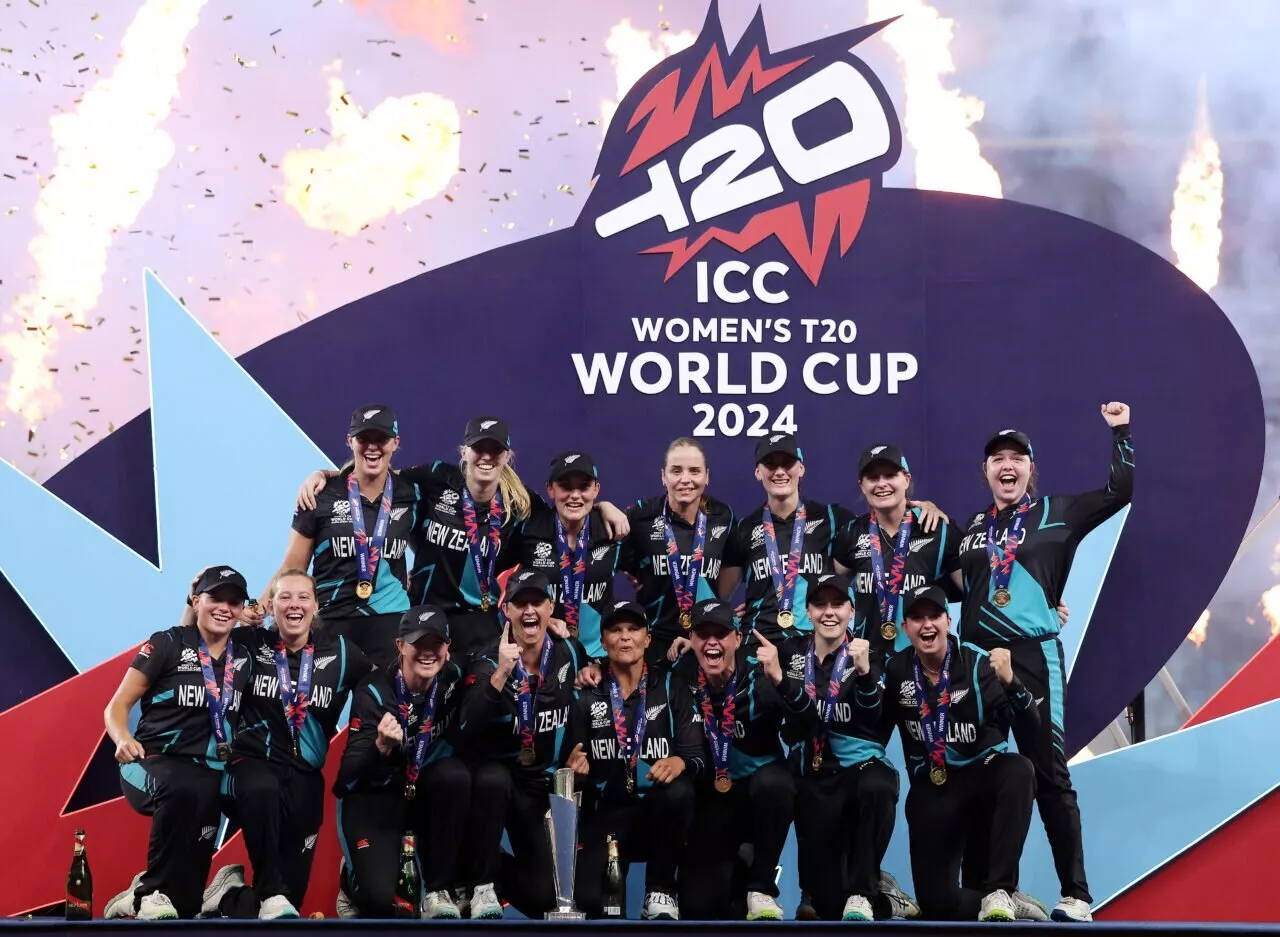 New Zealand celebrate after winning ICC Women's T20 World Cup 2024