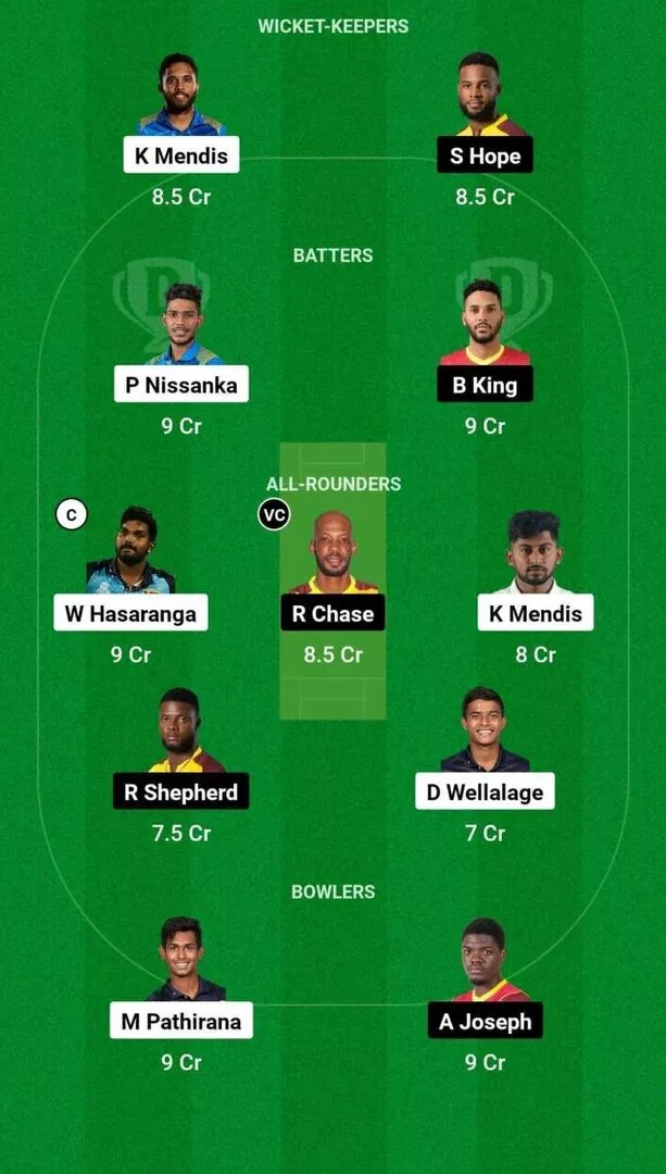 SL vs WI 1st T20I Dream11 Team 1