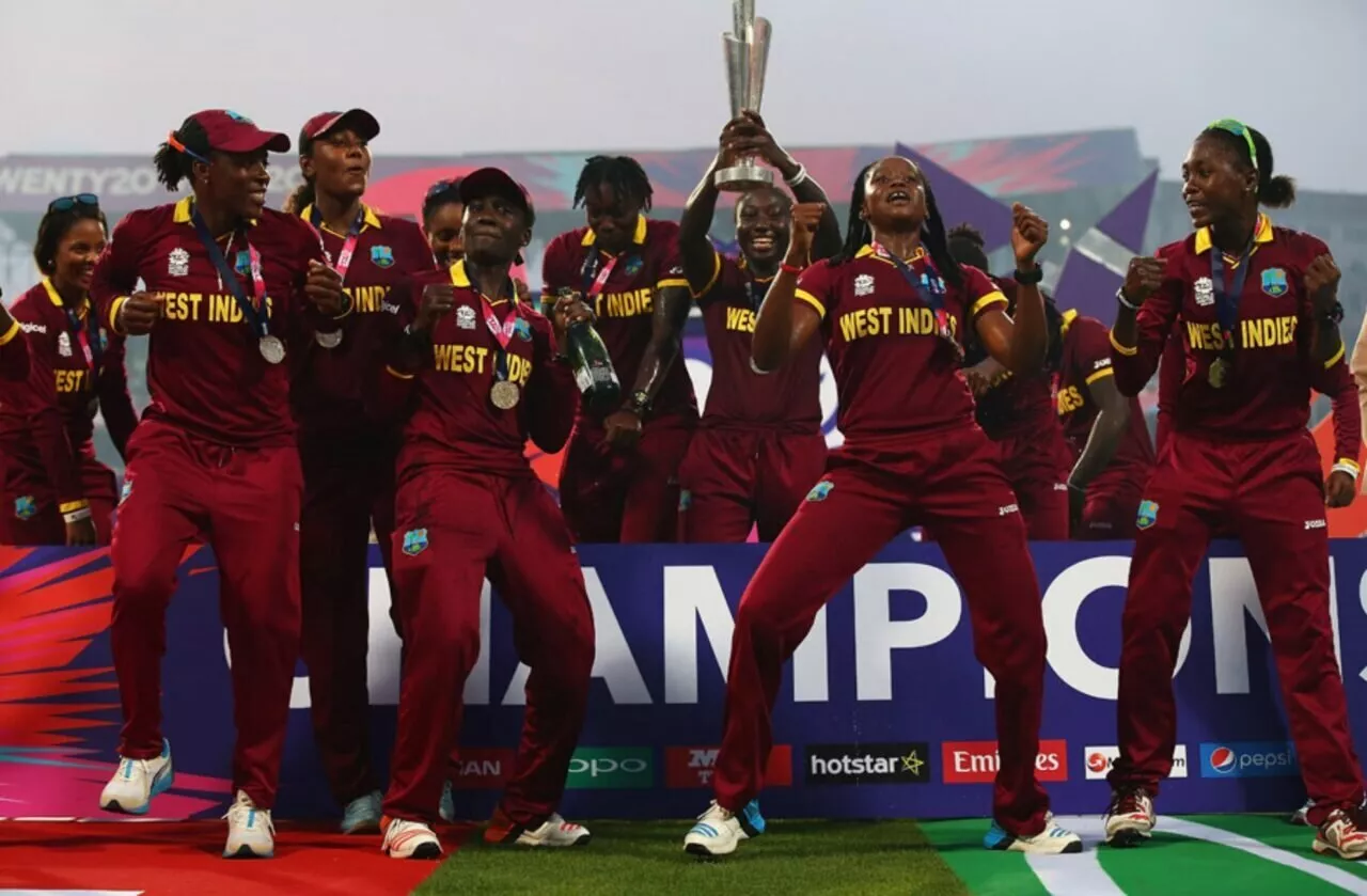 West Indies celebrate after winning ICC Women's T20 World Cup 2016