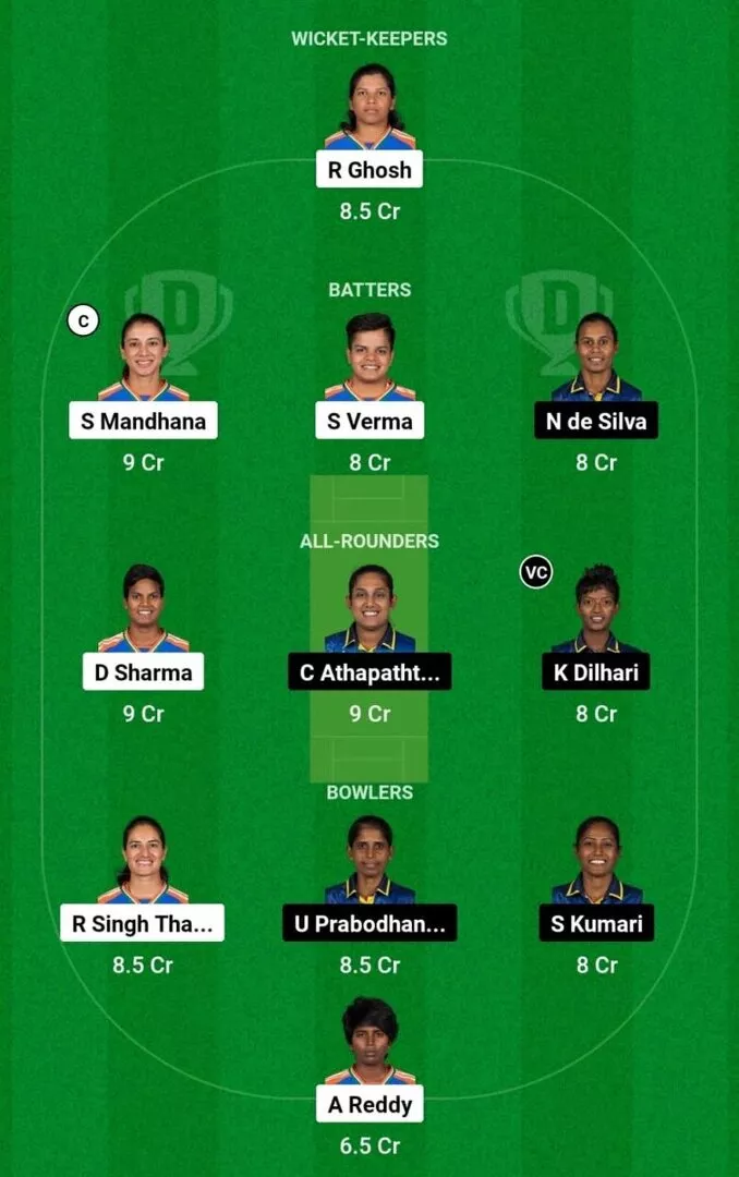 IN-W vs SL-W المباراة 12 فريق Dream11 1