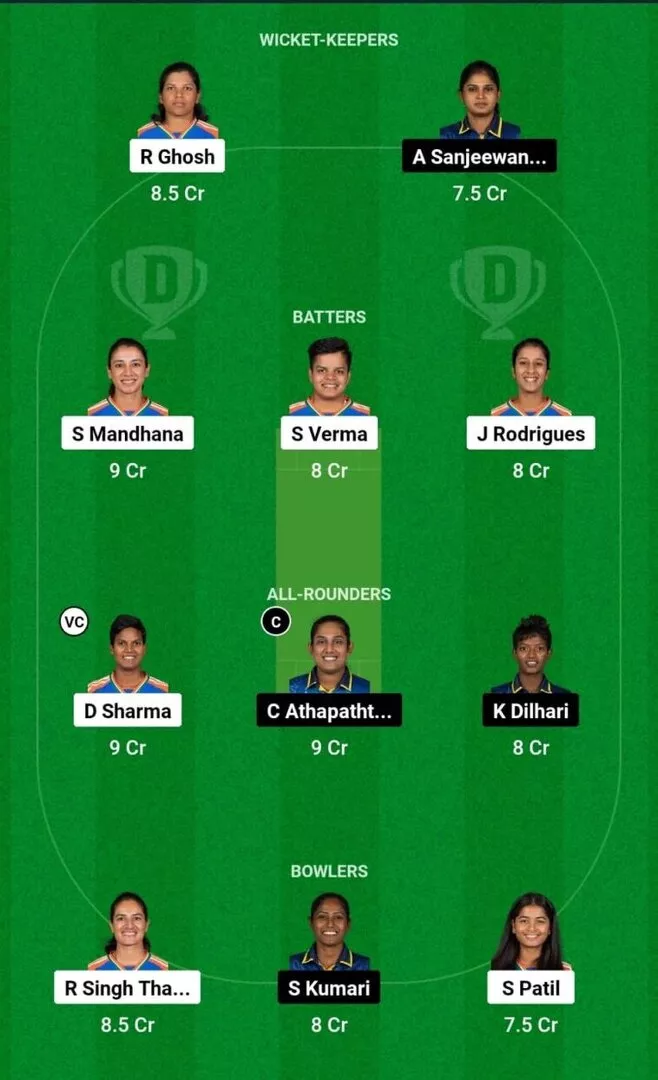 IN-W vs SL-W Match 12 Dream11 Team 1