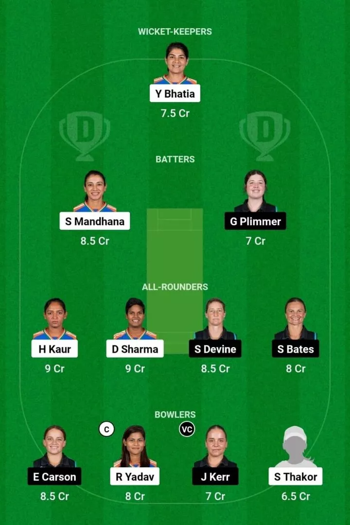 IN-W vs NZ-W 3er ODI Dream11 Equipo 2