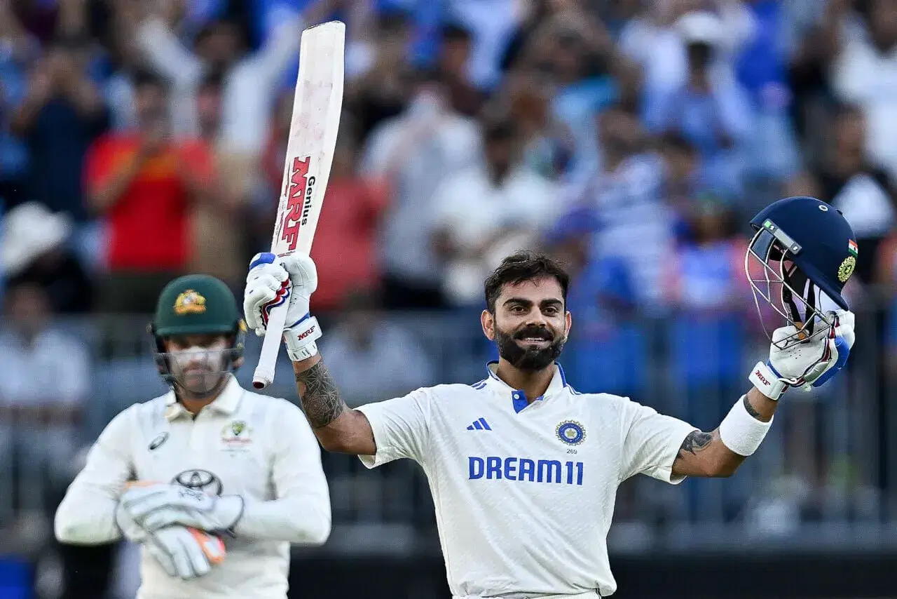 Virat Kohli celebrates his century in Perth