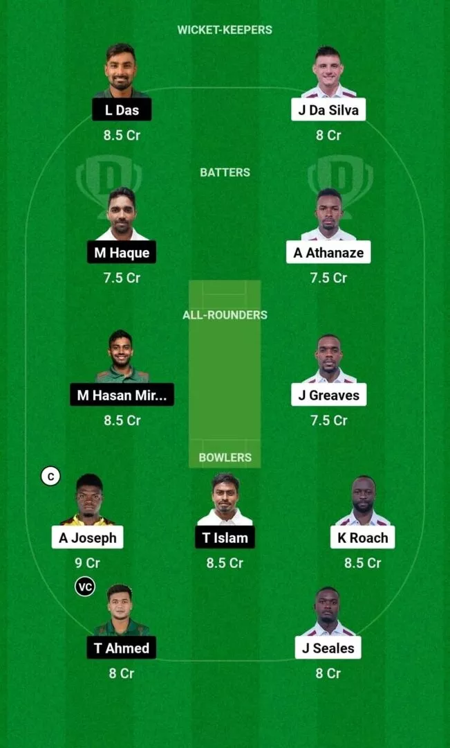 WI vs BAN 2nd test 2024 Dream11 Team 1