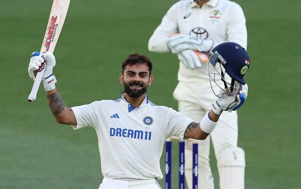 Virat Kohli celebrates his century in Perth