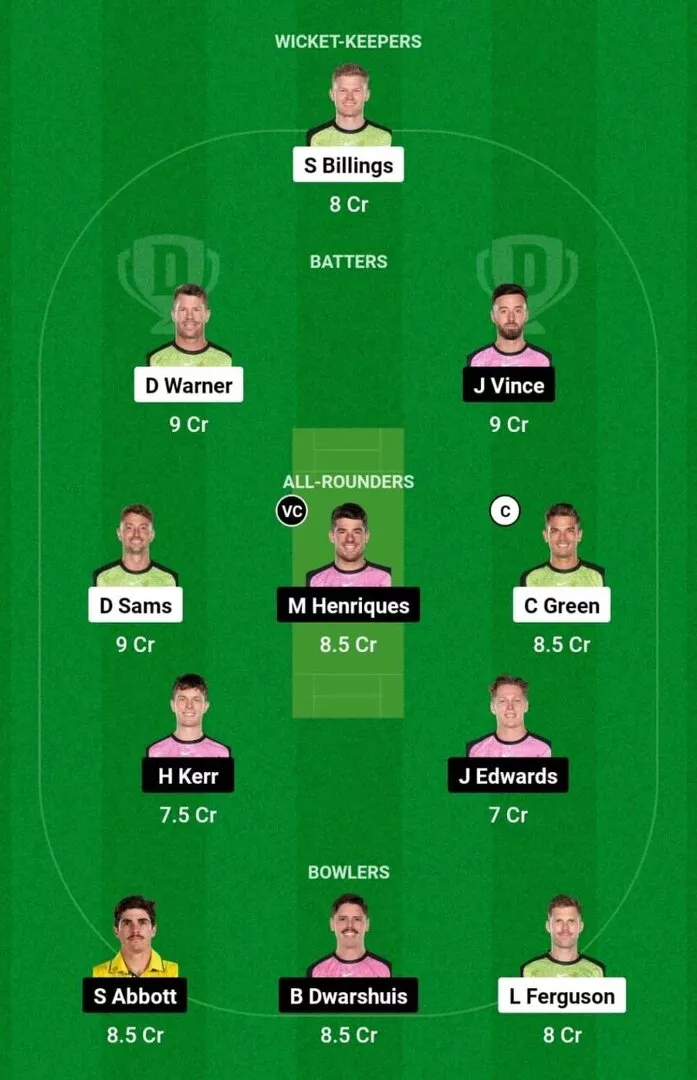 SIX vs THU  BBL 2024-25 Dream11 Team 1