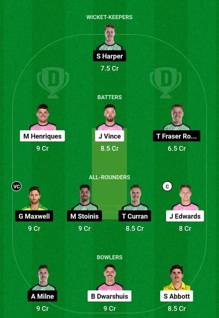 SIX vs STA Match 11 BBL 2024-25 Dream 11Team 1