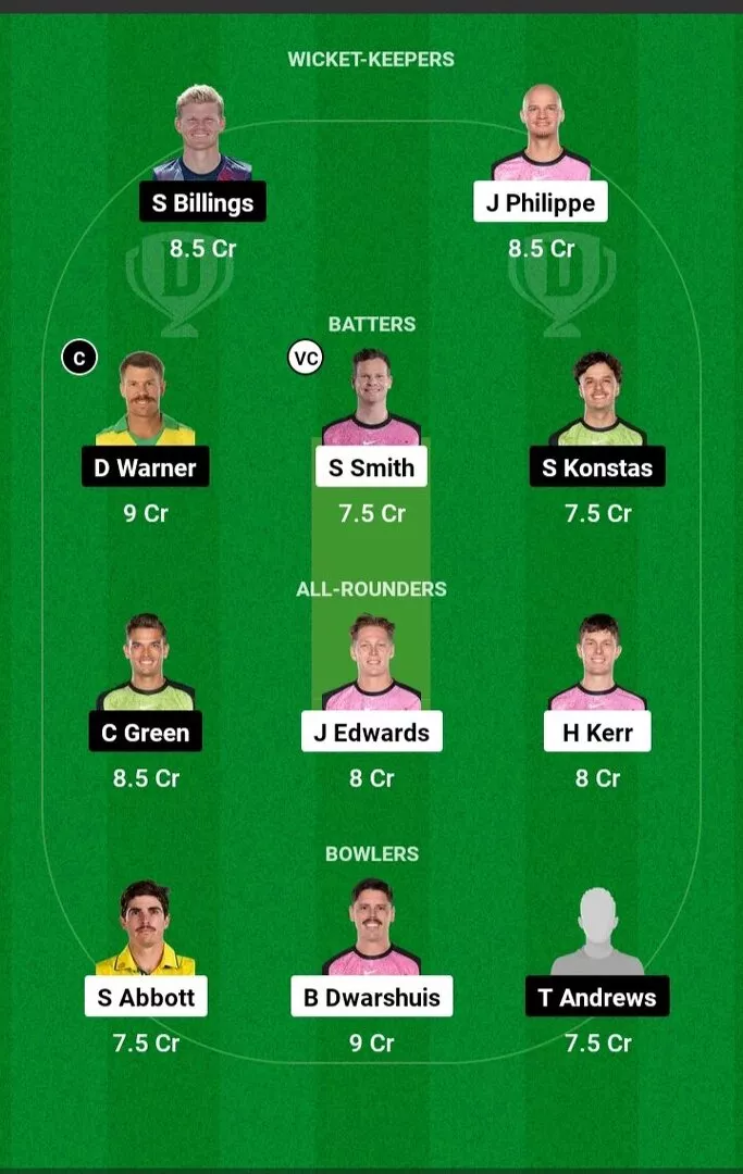 توقع SIX vs THU Dream11 BBL 2024-25