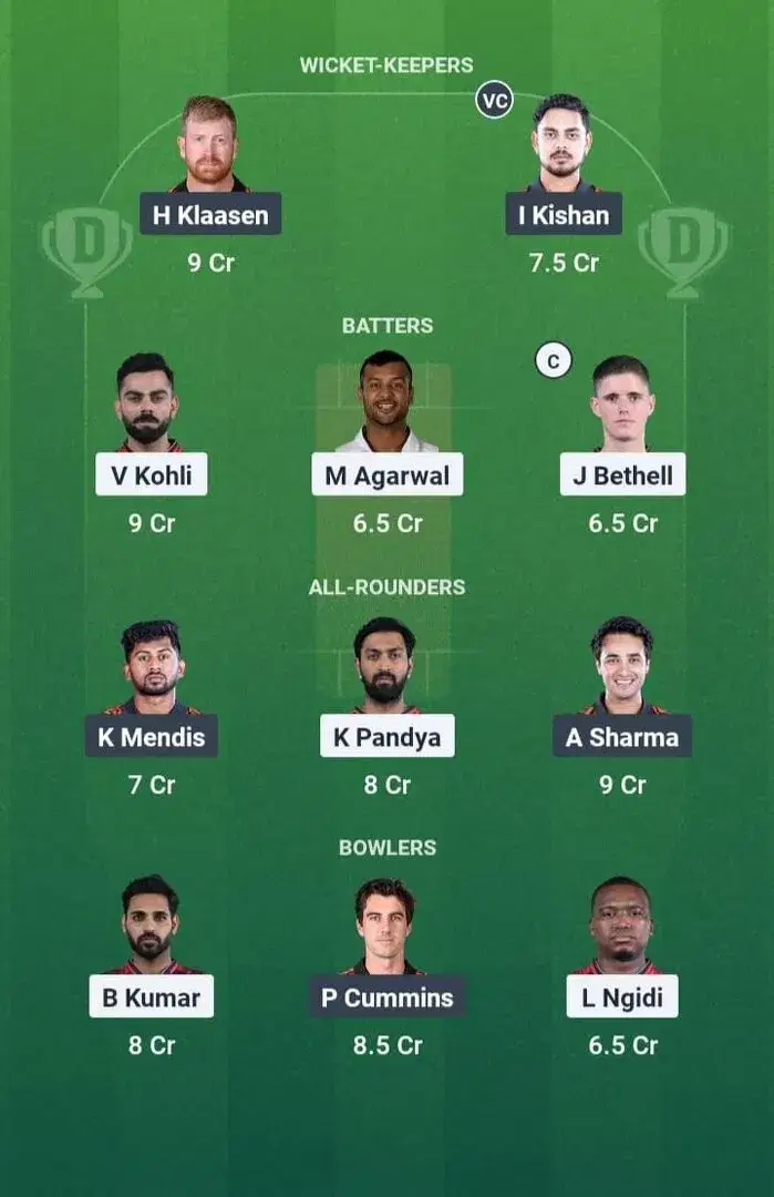 RCB vs SRH Dream11 Prediction, Dream11 Playing XI, Today Match 65, IPL 2025 (Indian T20 League)